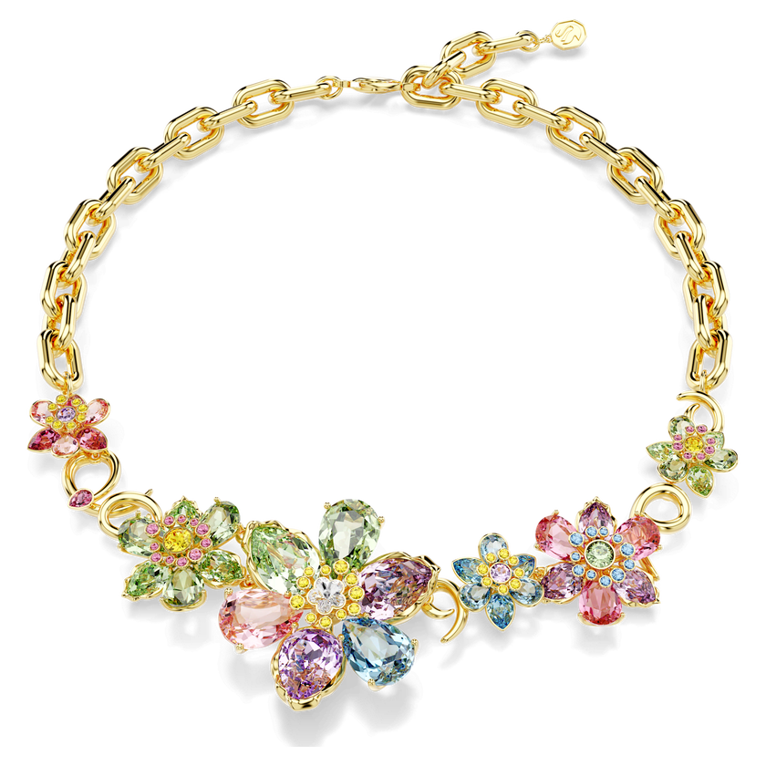 swarovski عقد idyllia، قطع متنوع، شكل زهرة، ألوان متعددة، طلاء باللون الذهبي