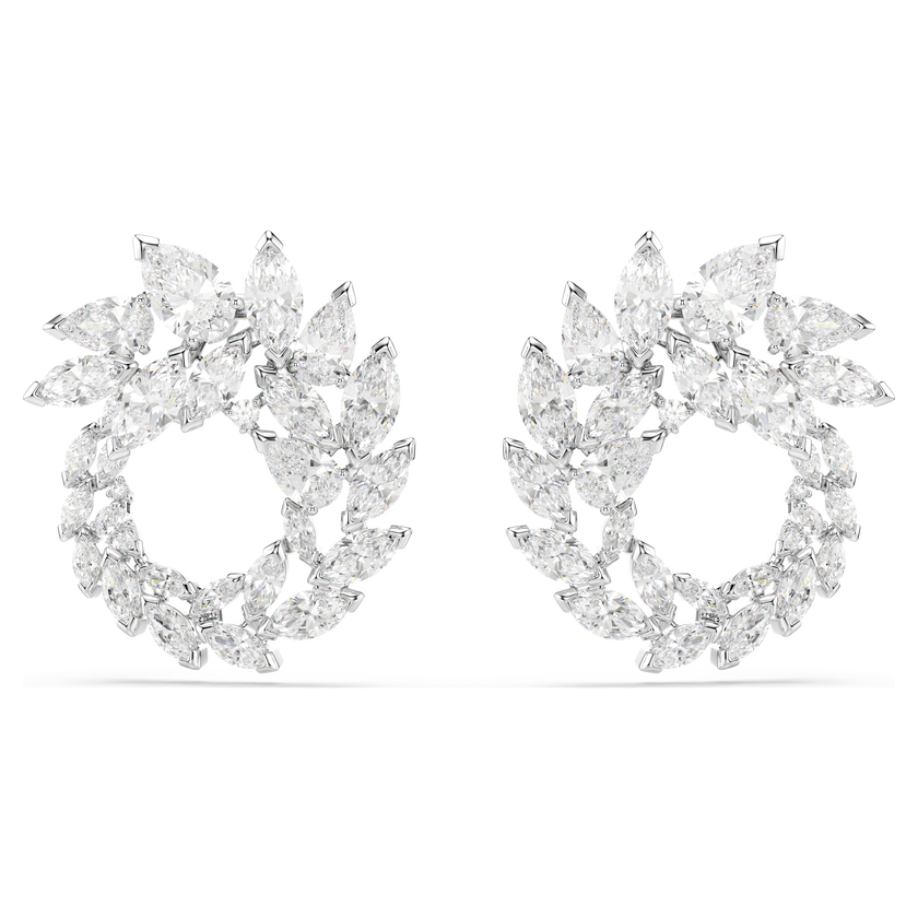 swarovski أقراط حلقية mesmera، قطع ماركيز، لون أبيض، طلاء روديوم