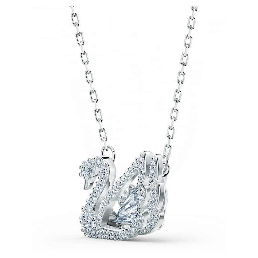 swarovski عقد swan، على شكل بجعة، لون أبيض، طلاء روديوم