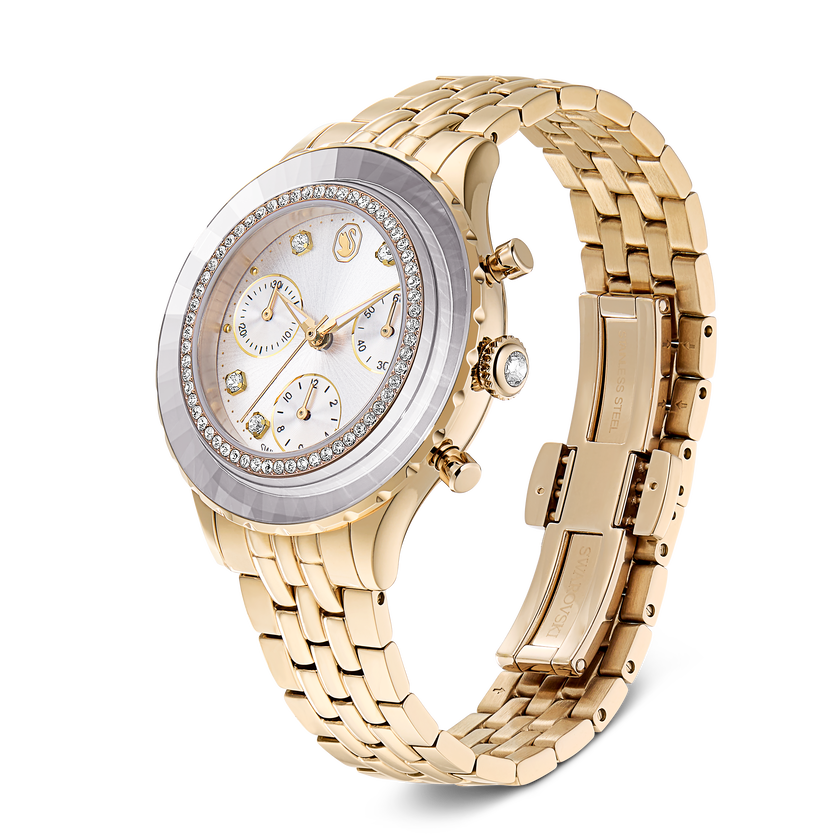 swarovski ساعة octea chrono، صناعة سويسرية، سوار معدني، لون ذهبي، لمسة نهائية بلون شامبين ذهبي