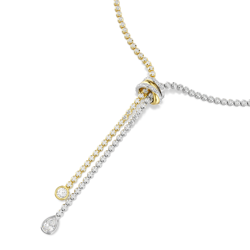swarovski عقد hyperbola على شكل y، قطع مستدير، عقدة، لون أبيض، لمسة نهائية من معادن مختلطة