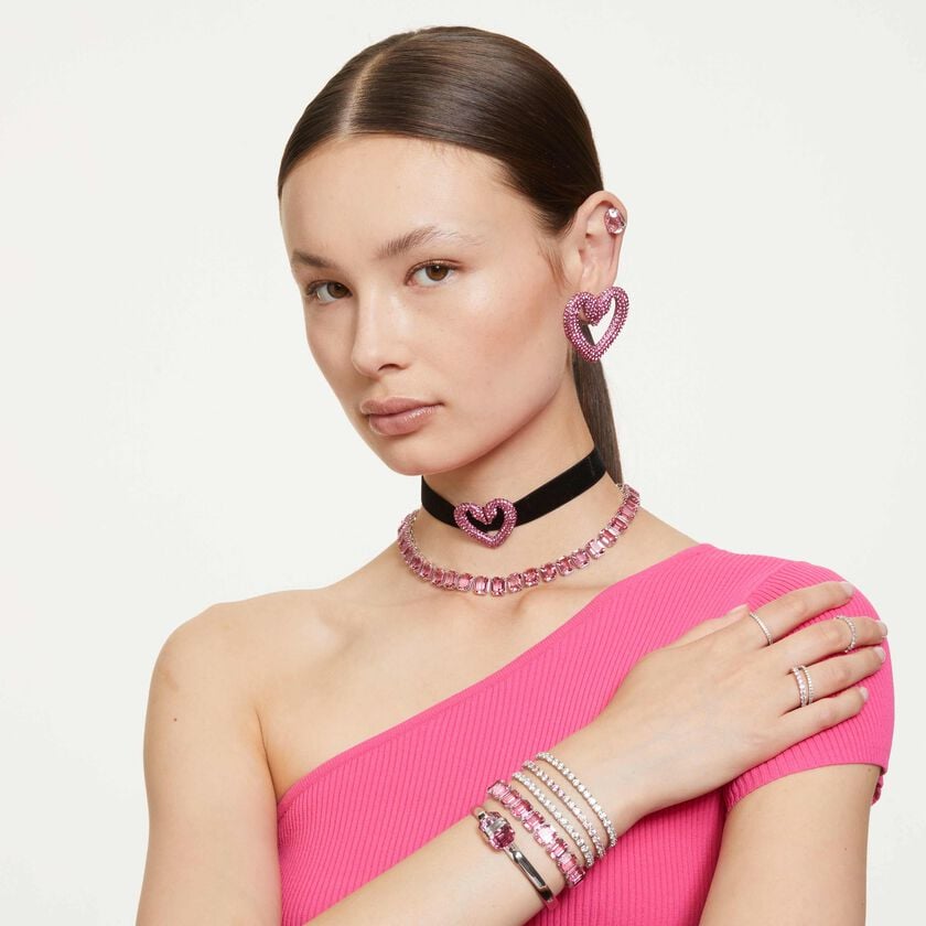 swarovski سوار matrix tennis، قطع مستدير، لون وردي، طلاء روديوم