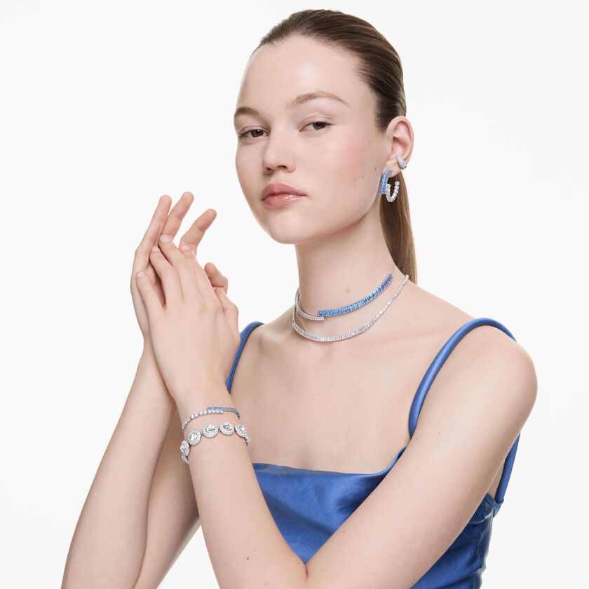 swarovski عقد شوكر matrix، قطع متنوع، لون أزرق، طلاء روديوم