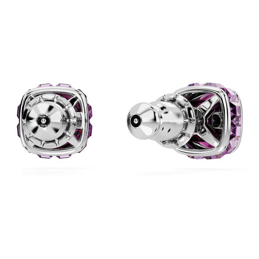 swarovski أقراط دبوسية birthstone، قطع مربع، شهر فبراير، لون أرجواني، طلاء روديوم