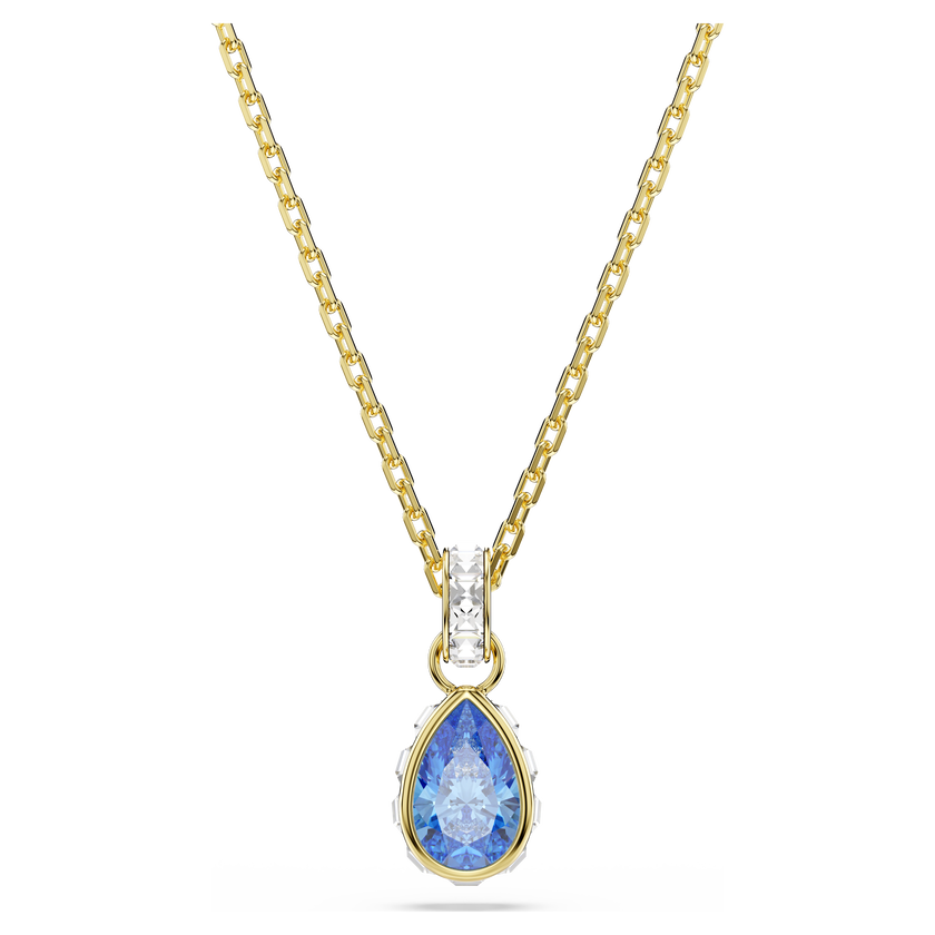 swarovski قلادة chroma، قطع على شكل كمثرى، لون أزرق، لمسة نهائية من الذهب عيار 18 قيراط