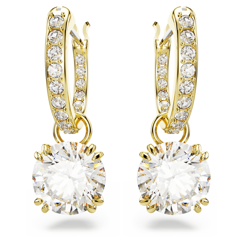 swarovski أقراط متدلية stilla، قطع مستدير، لون أبيض، طلاء بلون ذهبي