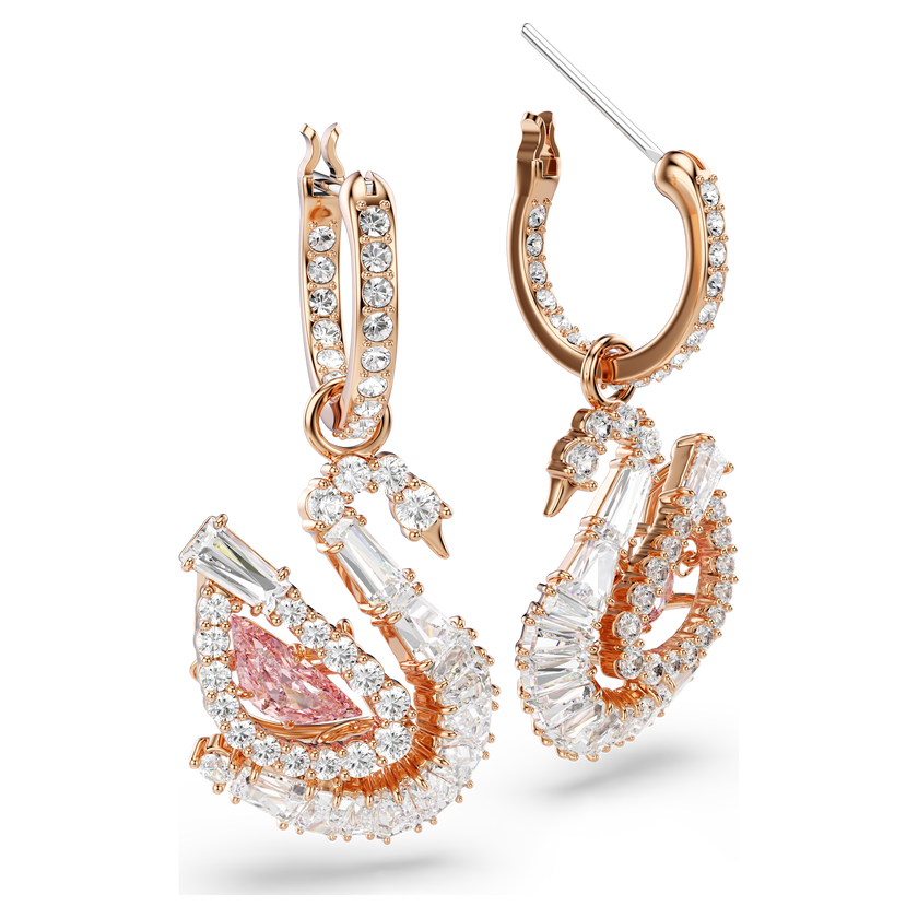 swarovski أقراط متدلية swan، كريستالات متراصة، بجعة، لون وردي