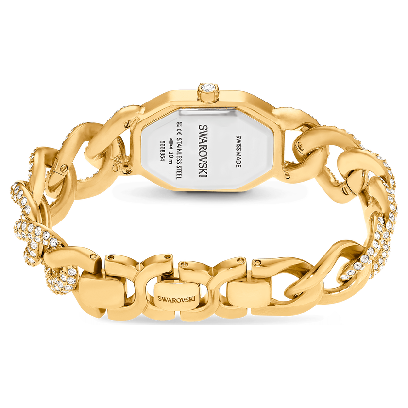 swarovski ساعة يد dextera chain، صناعة سويسرية، سوار كريستال، لون ذهبي، لمسة نهائية باللون الذهبي