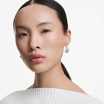 swarovski أقراط متدلية swan، كريستالات متراصة، بجعة، لون وردي