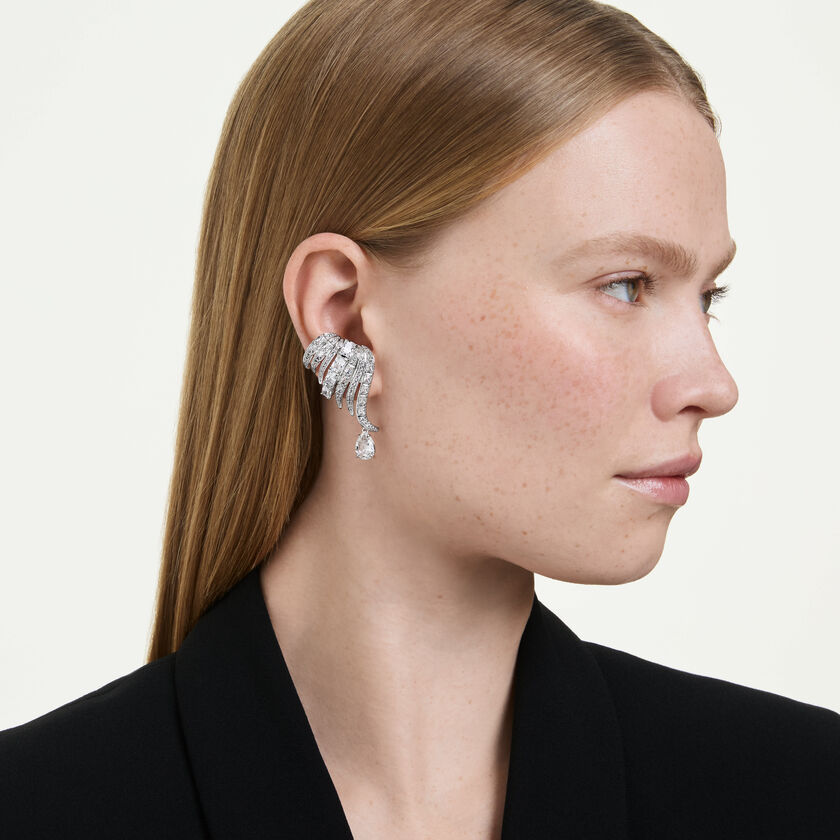 swarovski أقراط مشبك vienna، قطع متنوع، شكل بجعة، لون أبيض، طلاء روديوم