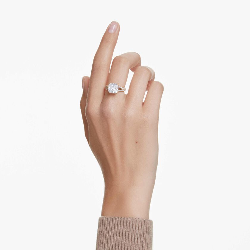 swarovski خاتم كوكتيل stilla، قطع مربع، لون أبيض، طلاء باللون الذهبي