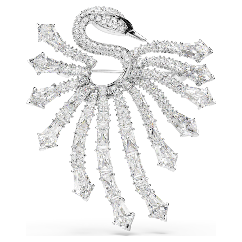 swarovski بروش vienna، قطع متنوع، شكل بجعة، لون أبيض، طلاء روديوم