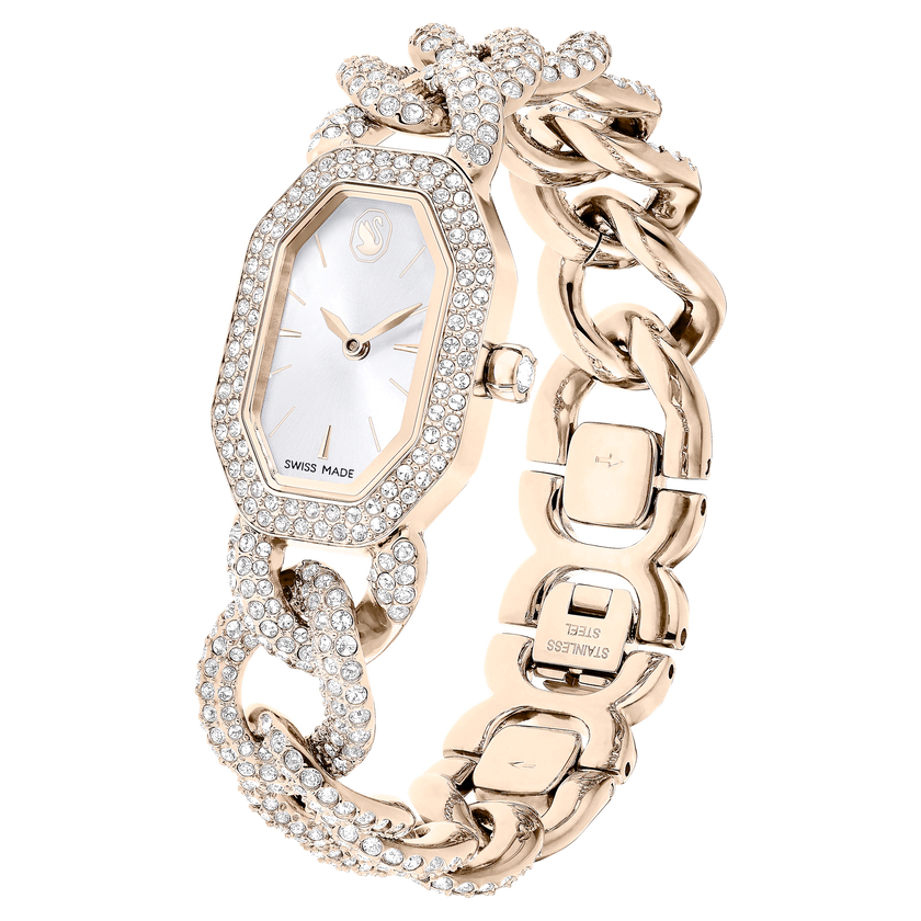 swarovski ساعة يد dextera chain، صناعة سويسرية، سوار كريستال، لون أبيض، لمسة نهائية بلون الشامبانيا الذهبي