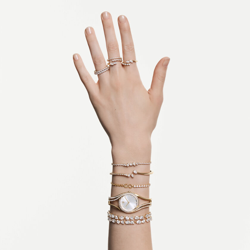 swarovski ساعة hyperbola bangle، صناعة سويسرية، سوار معدني، لون ذهبي، لمسة نهائية بلون ذهبي