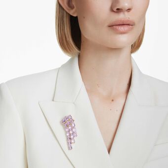 swarovski بروش millenia، قطع مُثَمَّن، لون أرجواني، طلاء باللون الذهبي