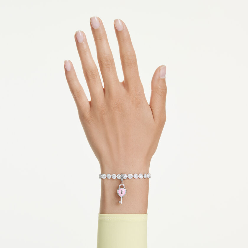 swarovski حلية idyllia، قطع متنوع، شكل قلب ومفتاح، لون أبيض، طلاء روديوم