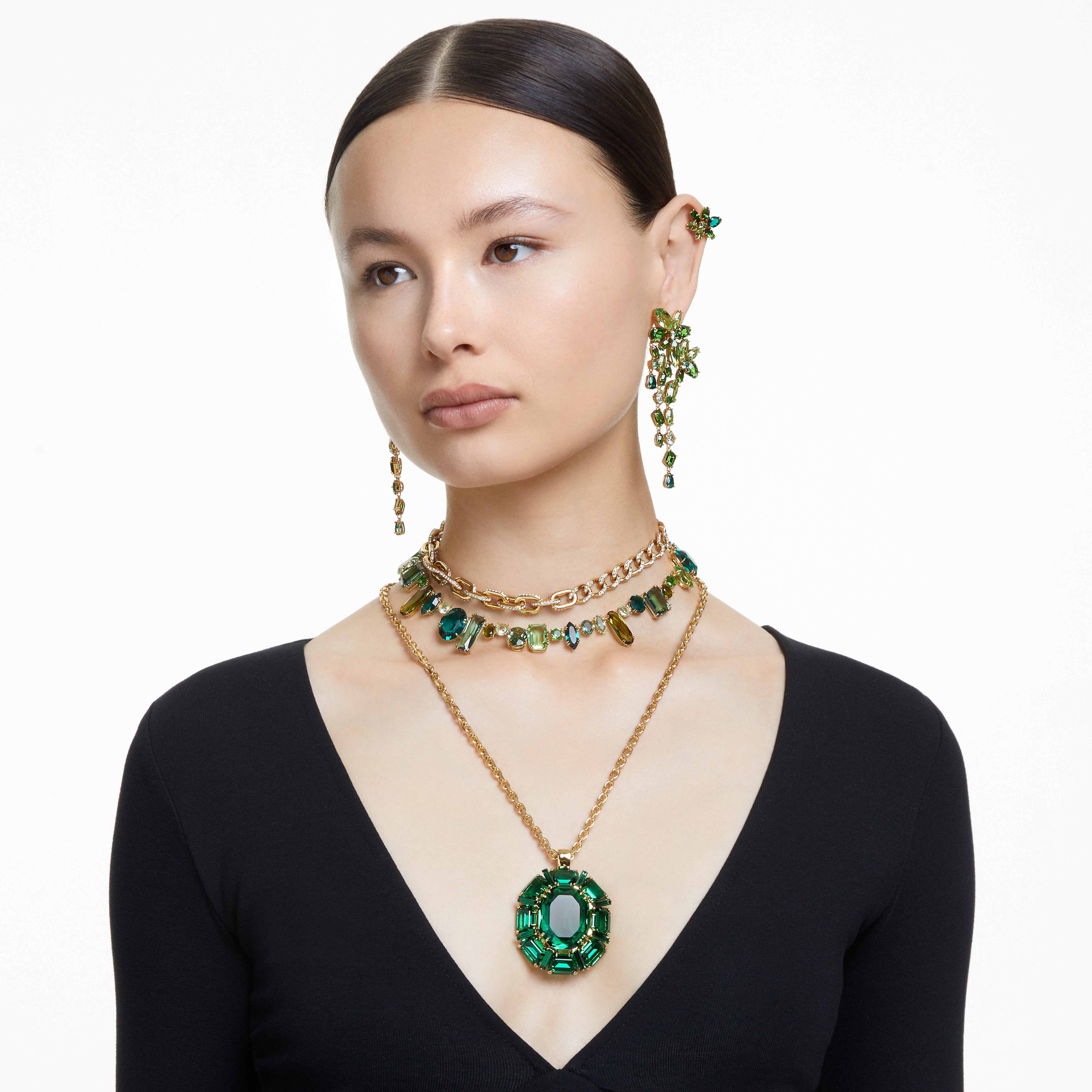 swarovski عقد gema، قطع متنوع، لون أخضر، طلاء بلون ذهبي