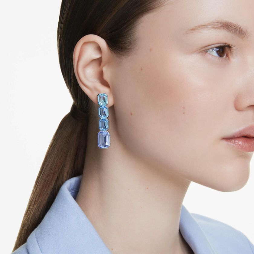 swarovski أقراط متدلية millenia، قطع مثمن، لون متدرج، لون أزرق، طلاء روديوم