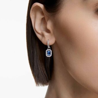 swarovski أقراط متدلية una، قطع مثمن، لون أزرق، طلاء روديوم