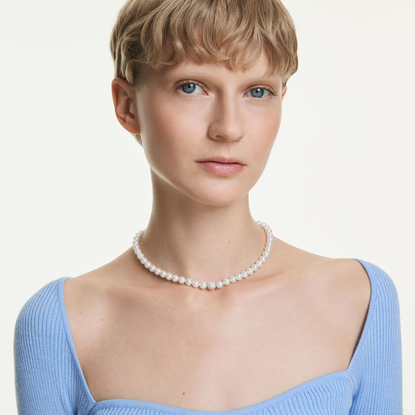 swarovski عقد matrix، لآلئ كريستال، لون أبيض، طلاء روديوم