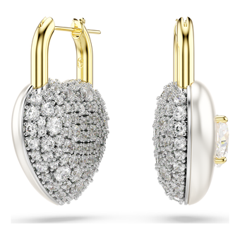 swarovski أقراط متدلية idyllia، قطع متنوع، شكل قلب، لون أبيض، طلاء باللون الذهبي