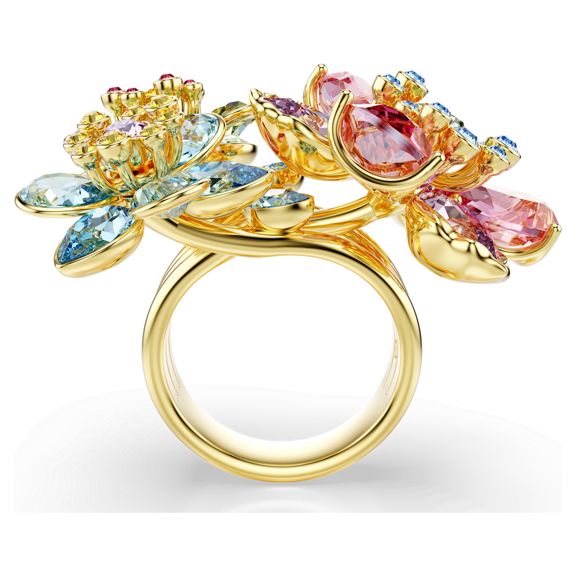 swarovski خاتم idyllia، قطع متنوع، شكل زهرة، ألوان متعددة، طلاء باللون الذهبي