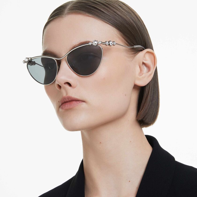 swarovski نظارة شمسية، شكل بيضاوي، sk7017، لون فضي