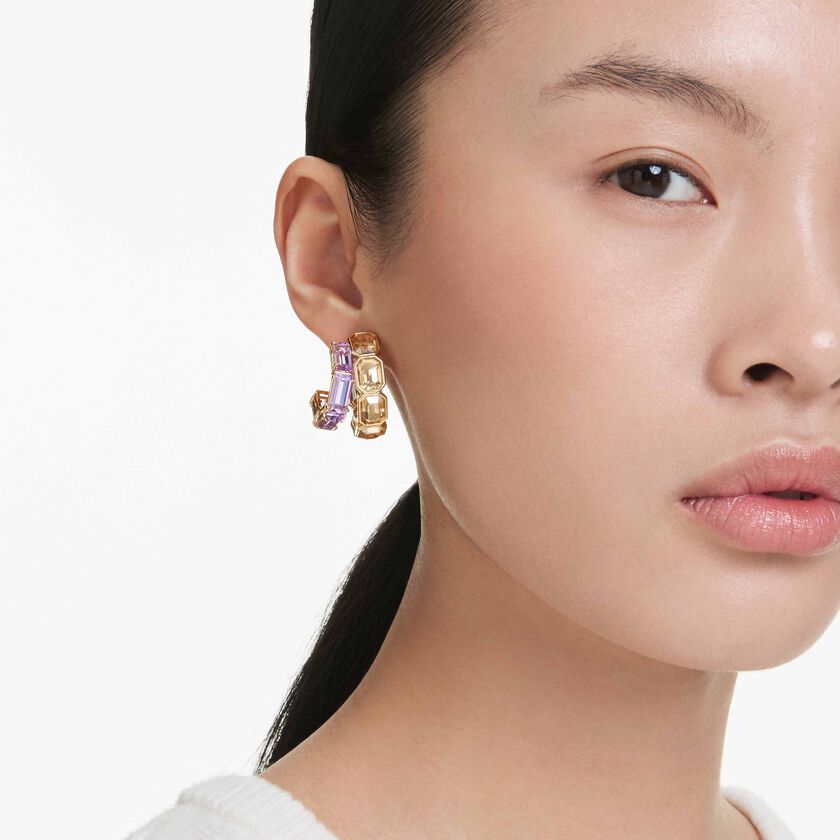 swarovski أقراط حلقية millenia، قطع متنوع، ألوان متعددة، طلاء باللون الذهبي