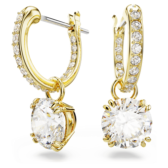 swarovski أقراط متدلية stilla، قطع مستدير، لون أبيض، طلاء بلون ذهبي