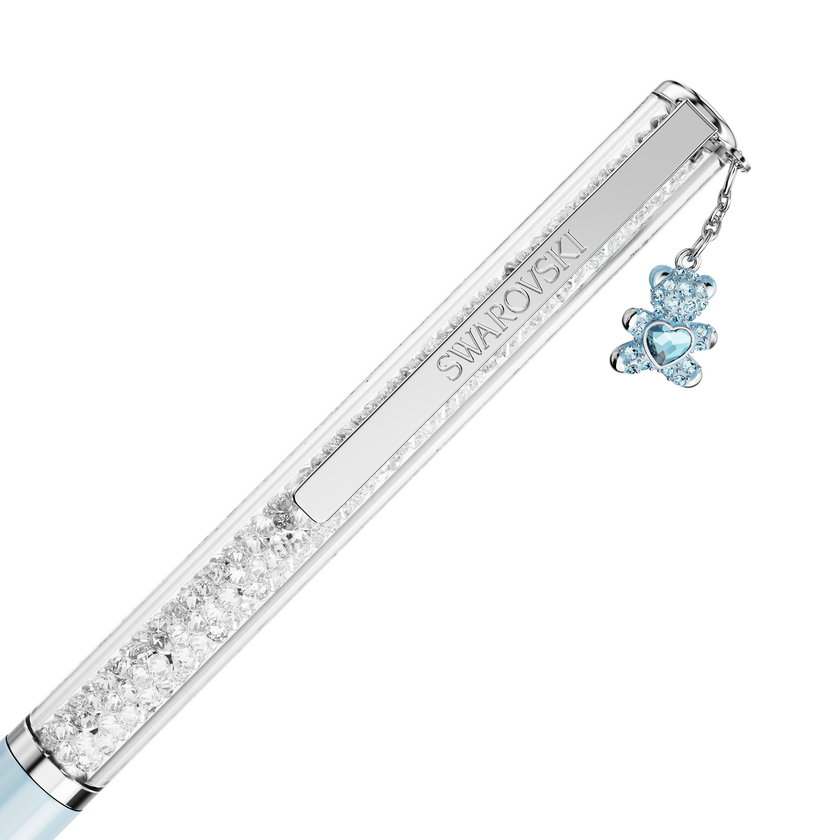 swarovski قلم حبر جاف crystalline، شكل دب، لون أزرق، طلاء أزرق لامع، طلاء كروم
