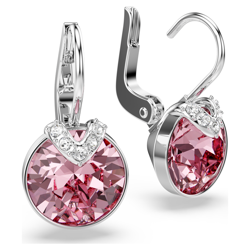 swarovski أقراط bella v متدلية، قطع مستدير، لون وردي، طلاء روديوم