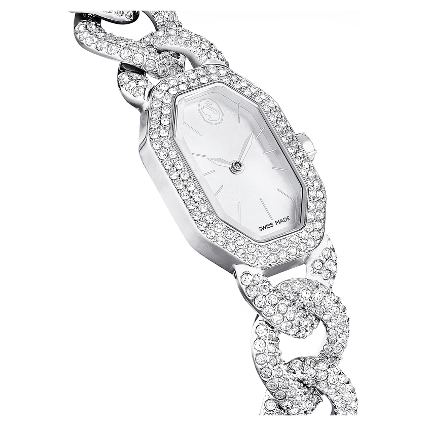 swarovski ساعة يد dextera chain، صناعة سويسرية، سوار كريستال، لون فضي، إستانلس ستيل
