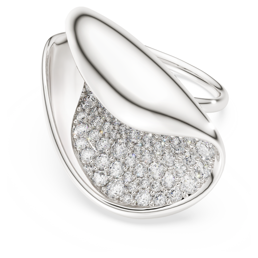 swarovski خاتم كوكتيل classica، تصميم مميز، قطع مستدير، لون أبيض، فضة استرليني