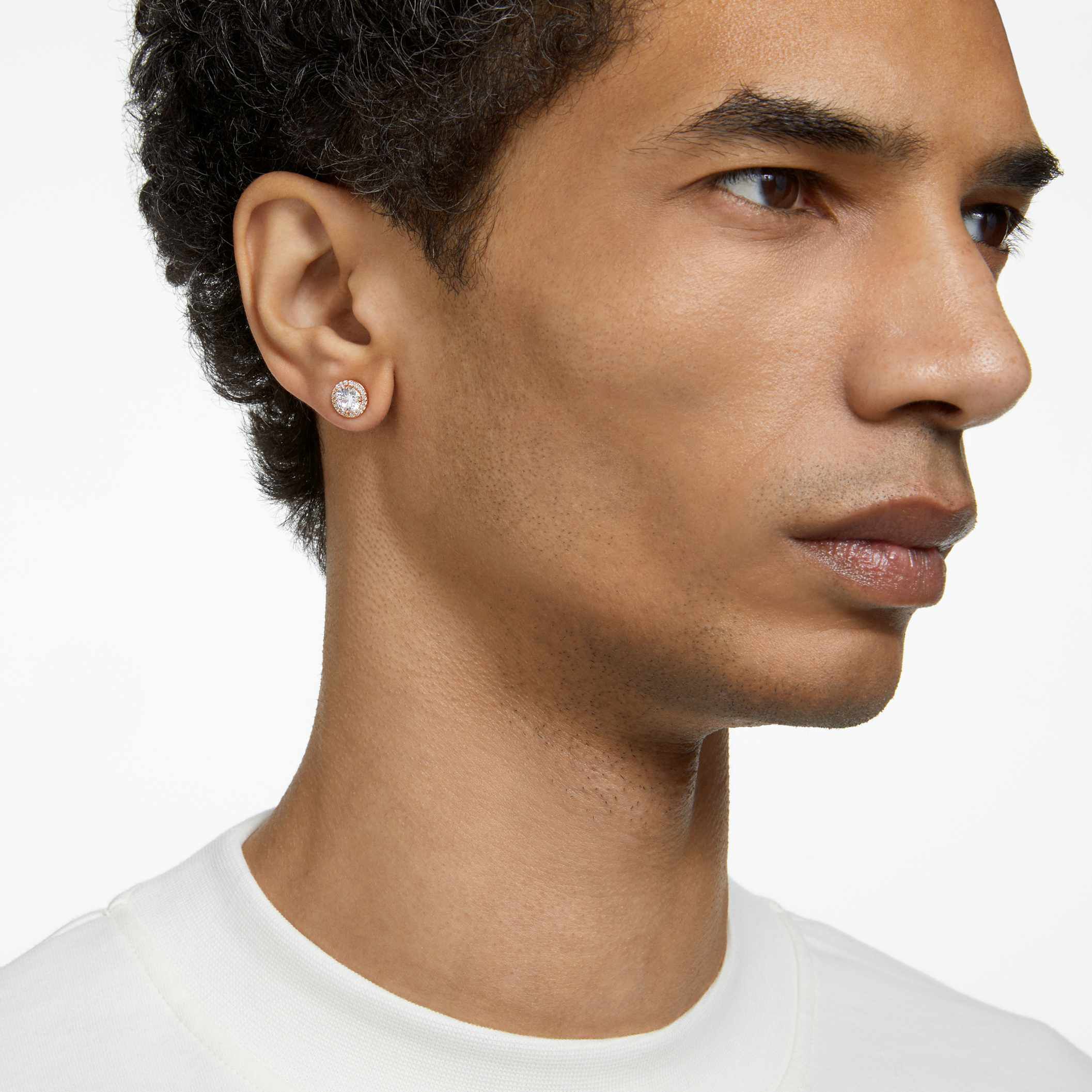 swarovski أقراط دبوسية una angelic، قطع مستدير، كريستالات متراصة، لون أبيض، طلاء ذهبي وردي