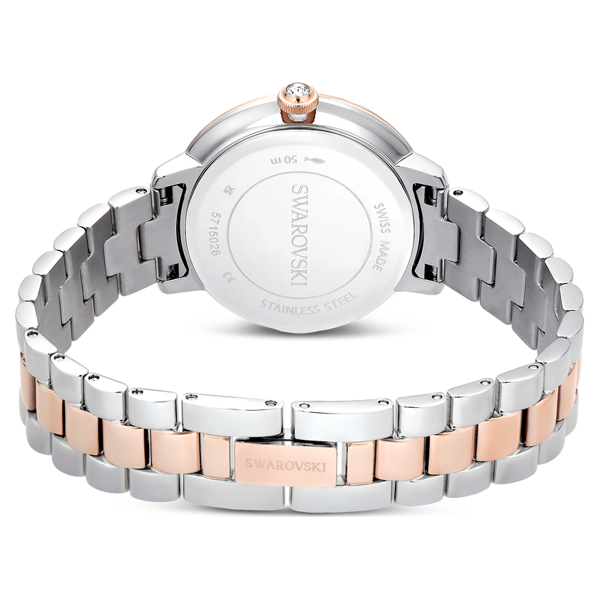 swarovski ساعة matrix بسلسلة ثلاث روابط، صناعة سويسرية، سوار معدني، لمسة نهائية بلون ذهبي وردي
