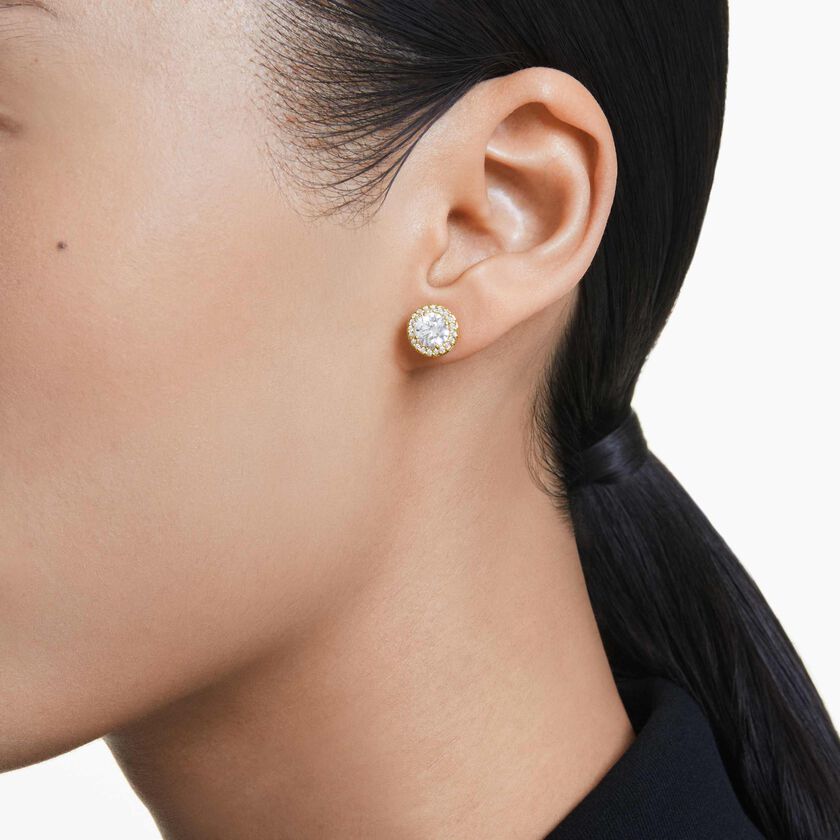 swarovski أقراط دبوسية una، قطع مستدير، لون ذهبي، طلاء باللون الذهبي