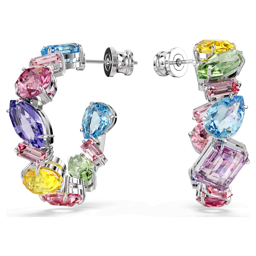 swarovski أقراط حلقية gema، تصميم غير متماثل، قطع متنوع، طويلة، حجم صغير، ألوان متعددة، طلاء روديوم