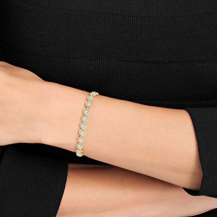 swarovski سوار تنس una angelic قطع مستدير، كريستالات متراصة متوسط، لون أبيض، طلاء باللون الذهبي