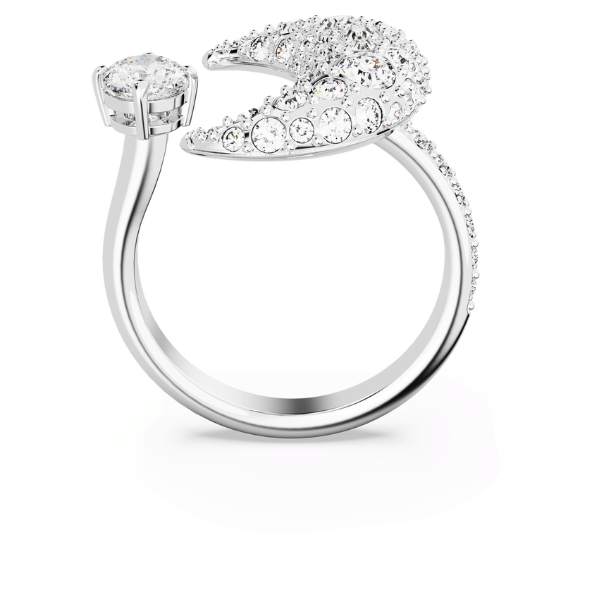 swarovski خاتم مفتوح sublima، على شكل هلال، لون أبيض، طلاء روديوم