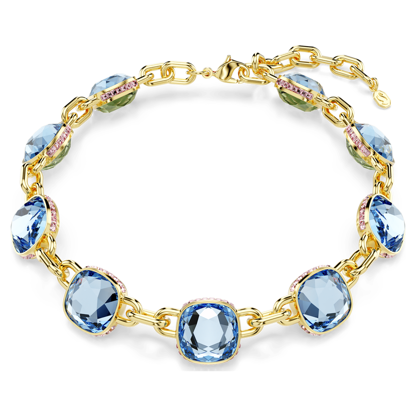 swarovski عقد choma tennis، قطع على شكل وسادة، لون أزرق، طلاء باللون الذهبي