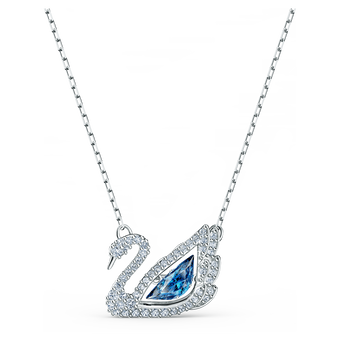 swarovski عقد swan، شكل بجعة راقصة، لون أزرق، طلاء روديوم