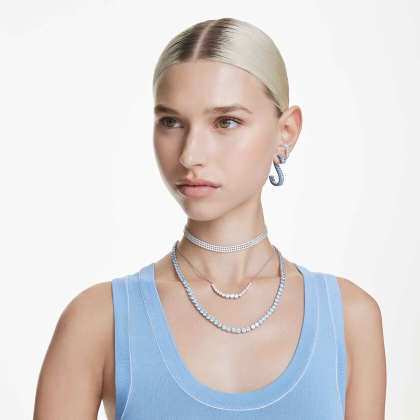 swarovski أقراط متدلية matrix، قطع باغيت، لون أزرق، طلاء روثينيوم