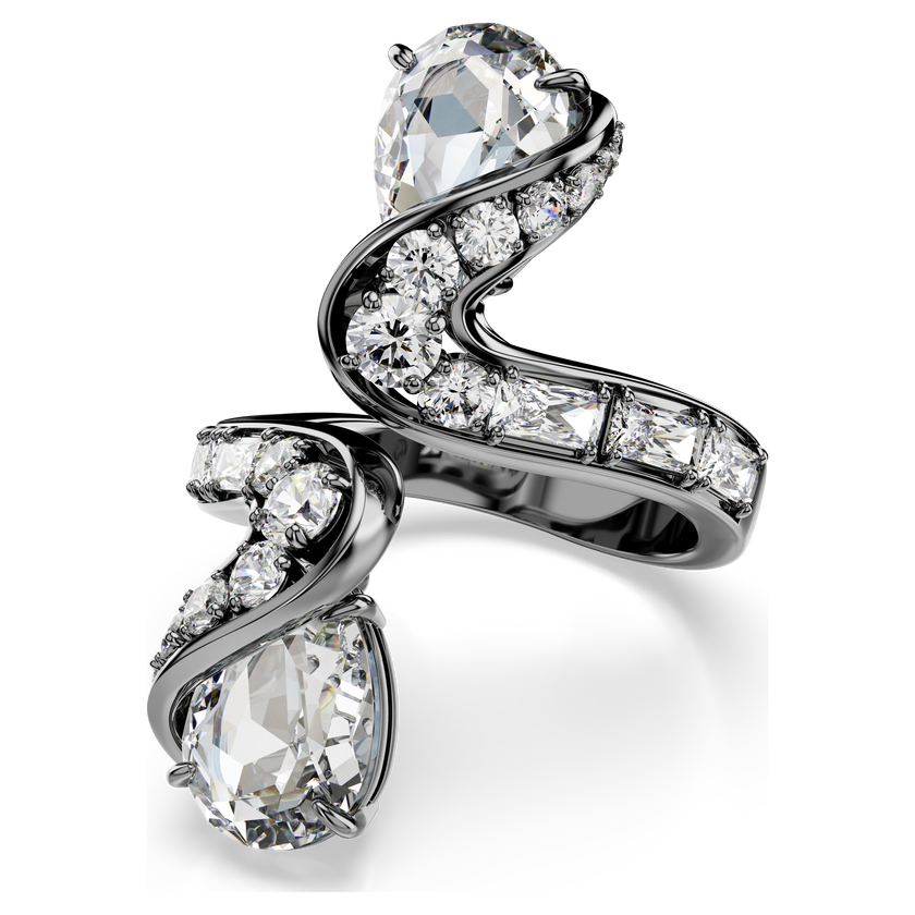 swarovski خاتم مفتوح the vienna collection، شكل ريشة، لون أبيض، طلاء روثينيوم