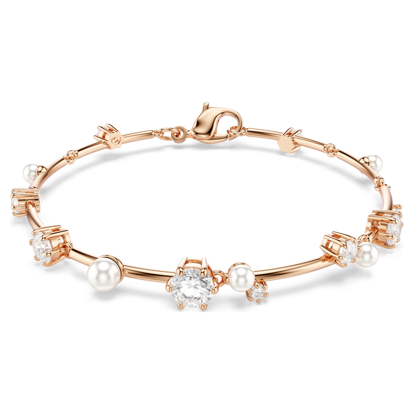 swarovski سوار constella، لؤلؤ كريستال، قطع مستدير، لون أبيض، لمسة نهائية من الذهب الوردي عيار 18 قيراط