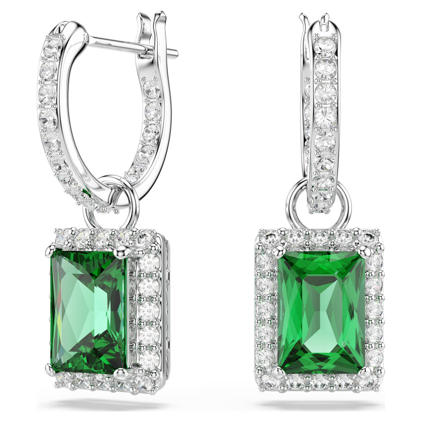 swarovski أقراط متدلية una angelic، قطع مستطيل، أحجار كريستال صغيرة متراصة، لون أخضر، طلاء روديوم