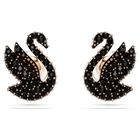 Swarovski Iconic Swan stud earrings, Swan, Black, Rose gold-tone plated