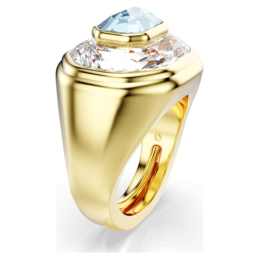 swarovski خاتم كوكتيل chroma، قطع مُثَمَّن، لون أزرق، طلاء باللون الذهبي
